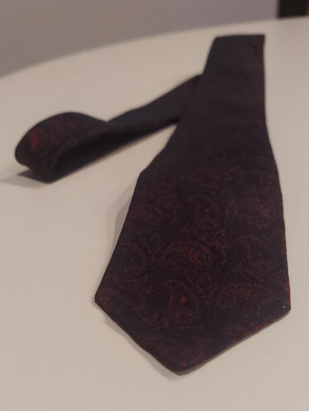 Vintage Phil A Halle Paisley Silk Tie in Dark Red and Black